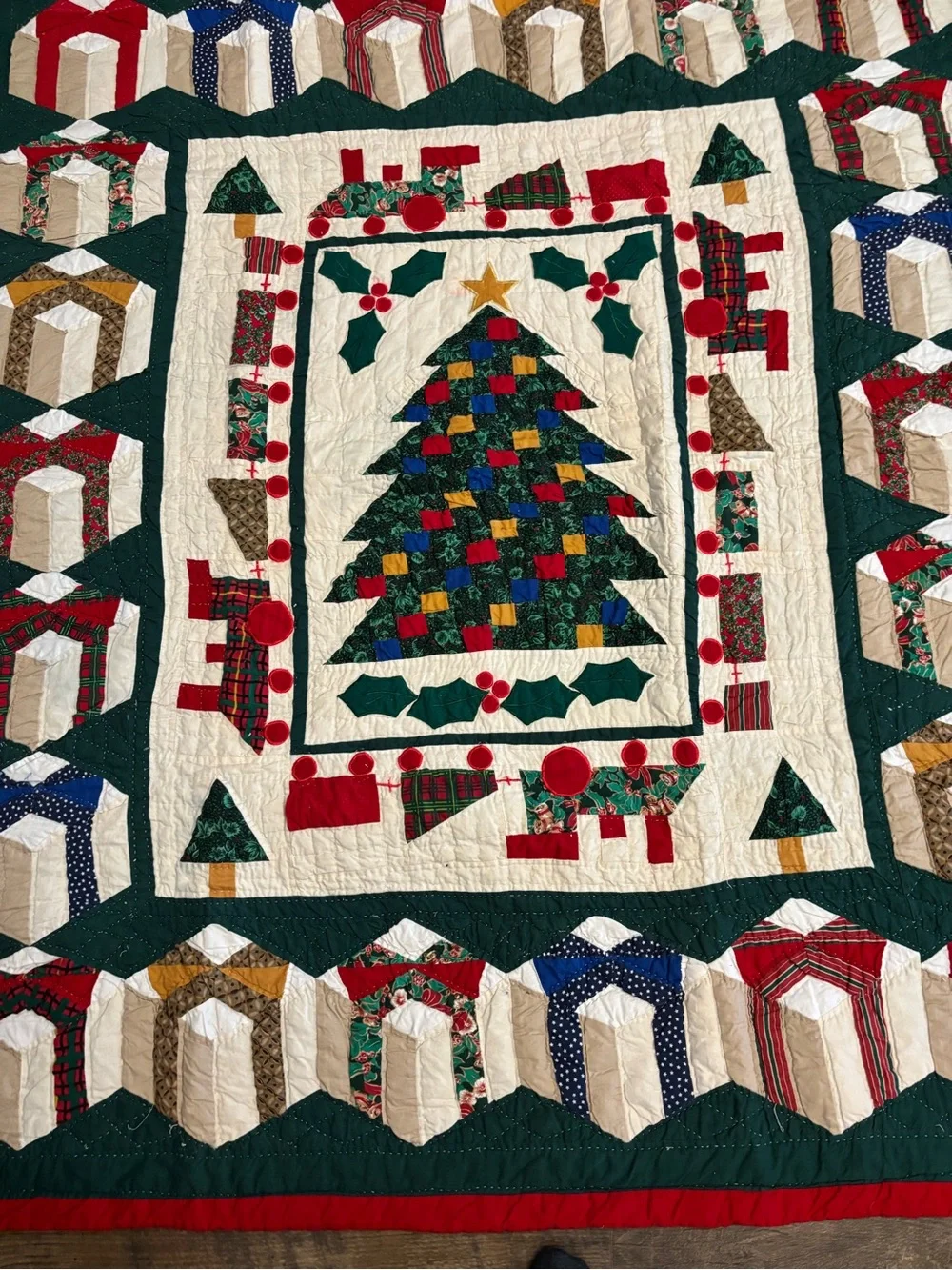American Pacific Christmas Train Patchwork Quilted Thro/ Wall hanging 50” x 56.5